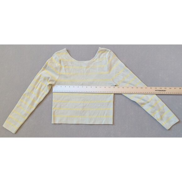 NWT Zara Cropped Scoop Back Sweater Green Yellow Stripes Size L - Picture 3 of 6